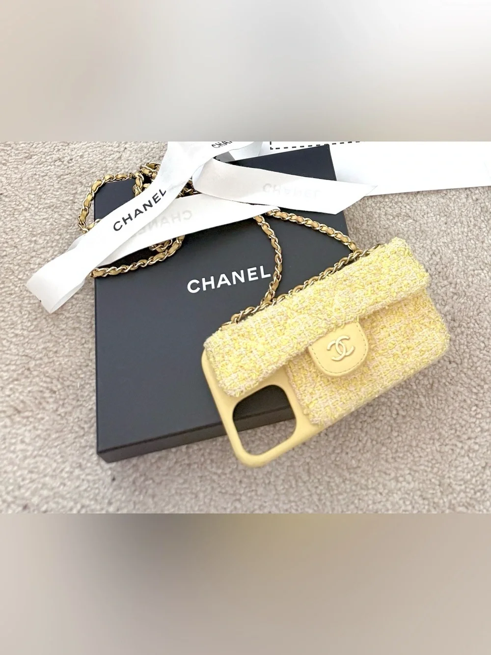 Chanel Pearl Crush Phone Case with Chain Quilted Tweed iPhone 13 Pro
